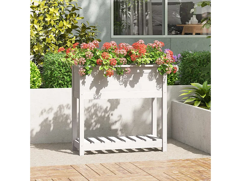 Vaso/floreira com prateleira 82,5x34,5x81cm pinho maciço branco PT736447