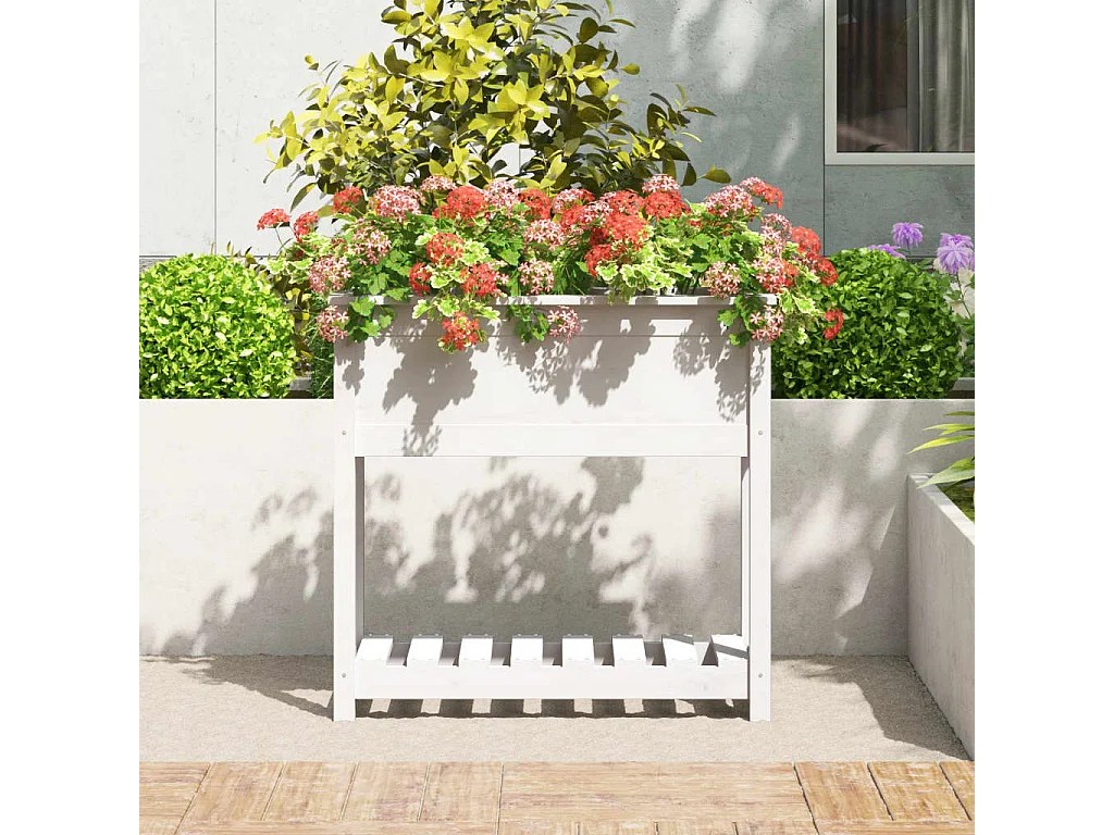 Jardinière avec étagère Blanc 82,5x34,5x81cm Bois massif de pin BE4287