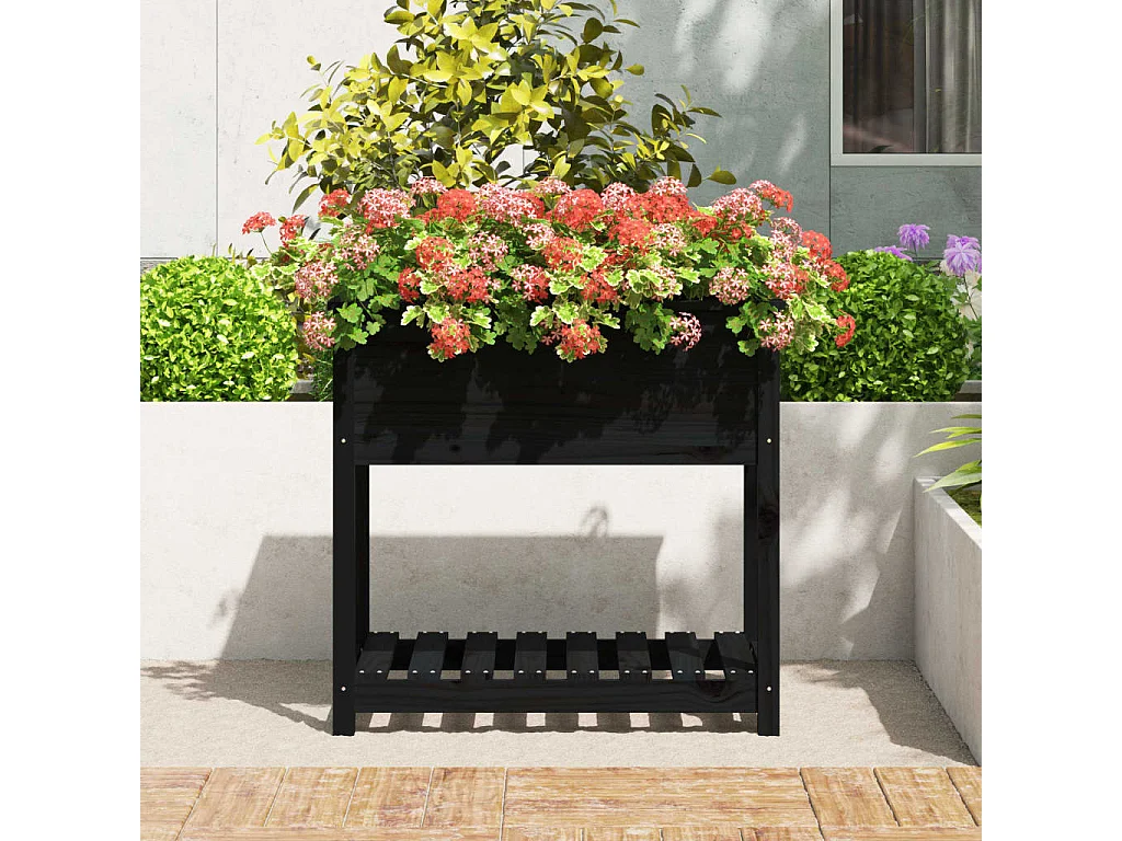 Jardinière avec étagère Noir 82,5x54x81 cm Bois massif de pin BE5164