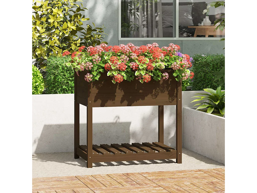 Jardinière avec étagère Marron miel 82,5x54x81 cm Bois de pin BE2995