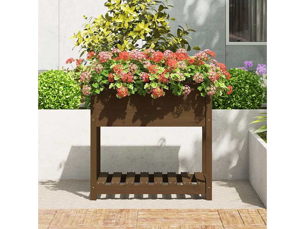 Jardinière avec étagère Marron miel 82,5x54x81 cm Bois de pin BE2995