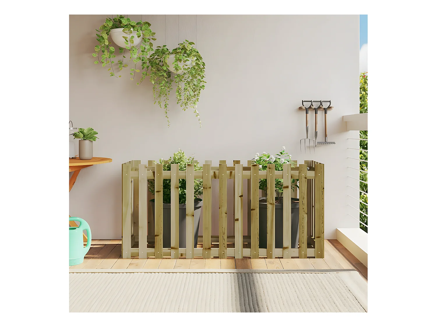 Jardinera elevado jardín valla madera impregnada pino 150x50x70cm ES39830
