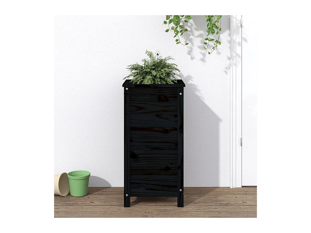 Jardinière noir 40x40x78 cm bois massif de pin BE9530