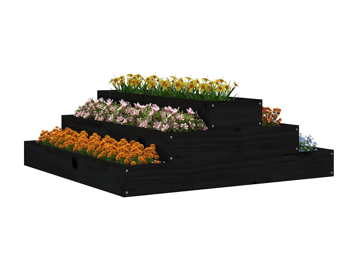 Jardinière Noir 80x80x27 cm Bois massif de pin BE1061