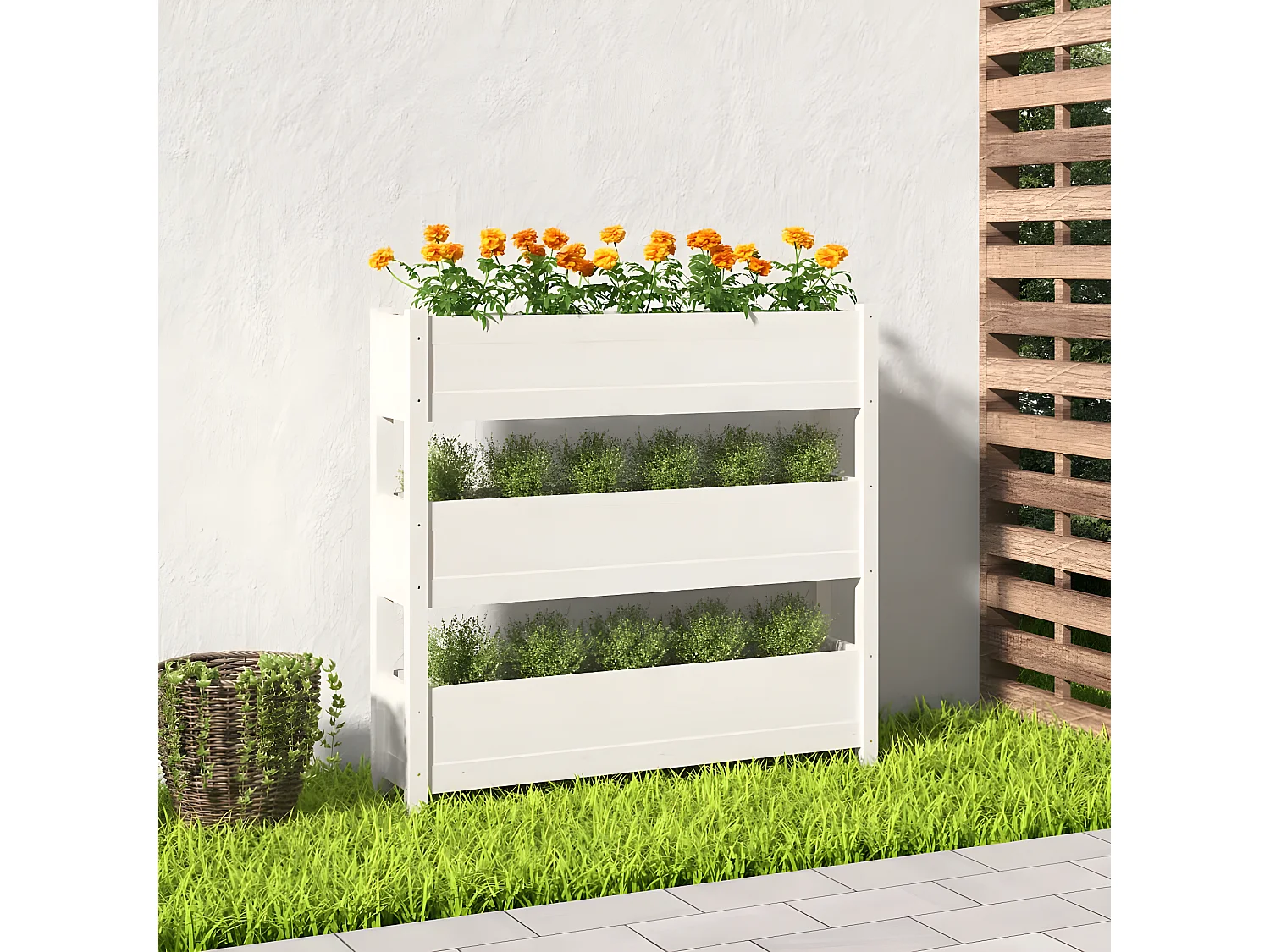 Jardinière Blanc 112x25x104,5 cm Bois massif de pin BE9312