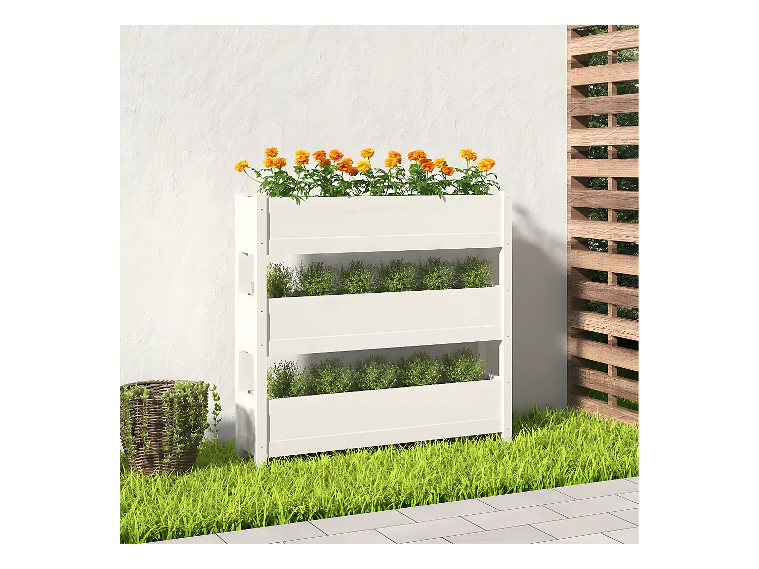 Jardinière Blanc 112x25x104,5 cm Bois massif de pin BE9312