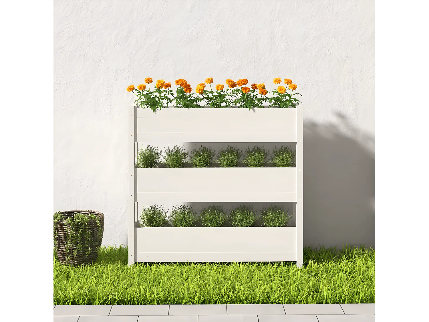 Jardinière Blanc 112x25x104,5 cm Bois massif de pin BE9312