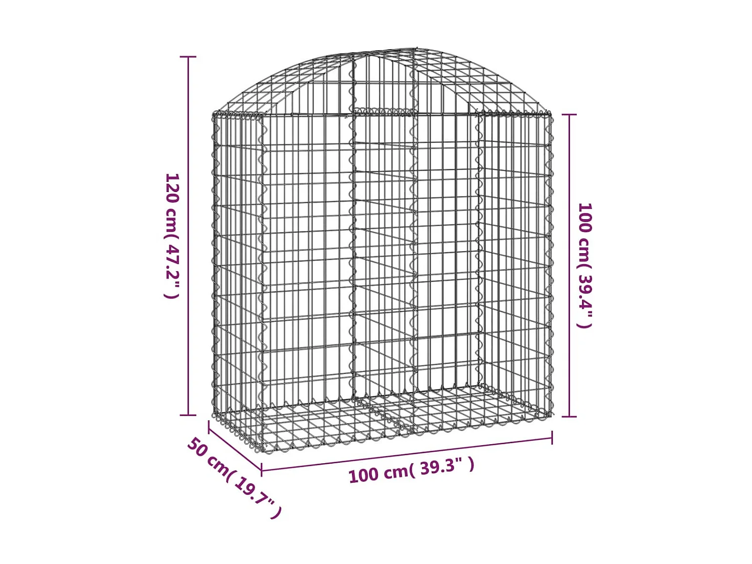 Panier de gabions arqué 100x50x100/120 cm Fer galvanisé WVGQ5365