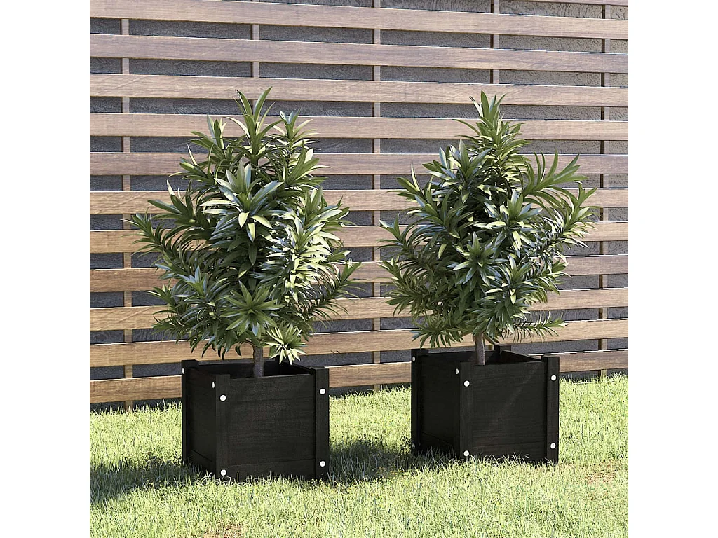 Jardinières d'extérieur 2 pcs Noir 31x31x31 cm Bois de pin BE3694