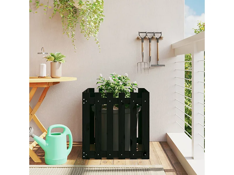 Jardinière avec design de clôture noir 60x60x60 cm pin massif BE5589