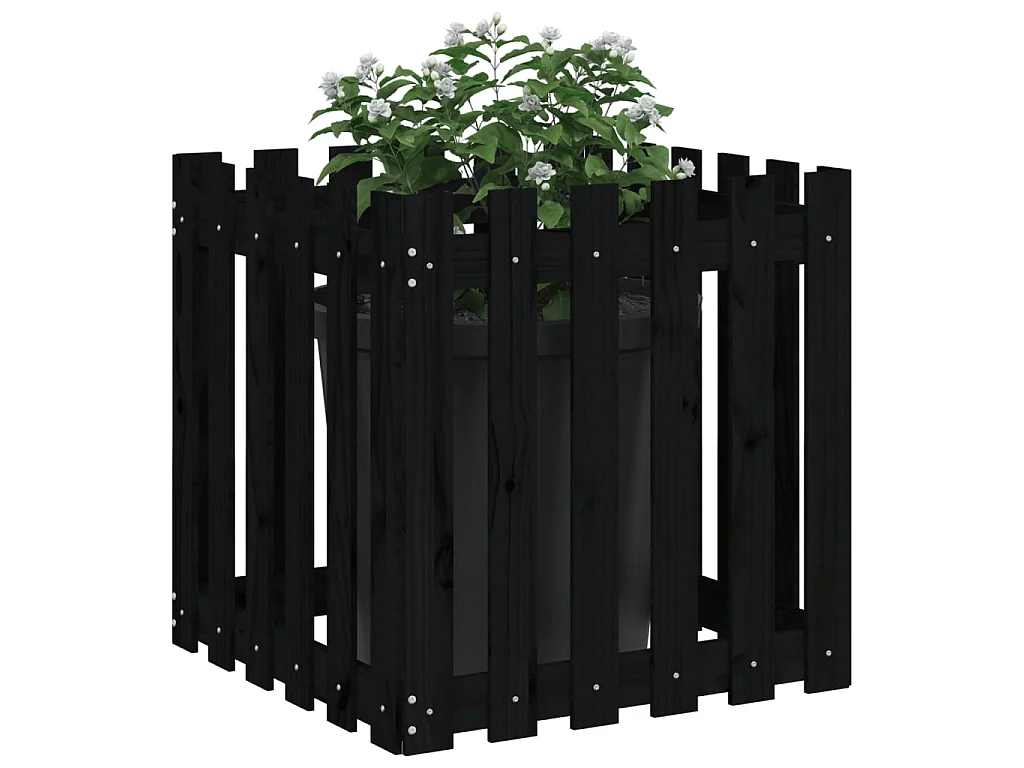 Jardinière avec design de clôture noir 60x60x60 cm pin massif BE5589