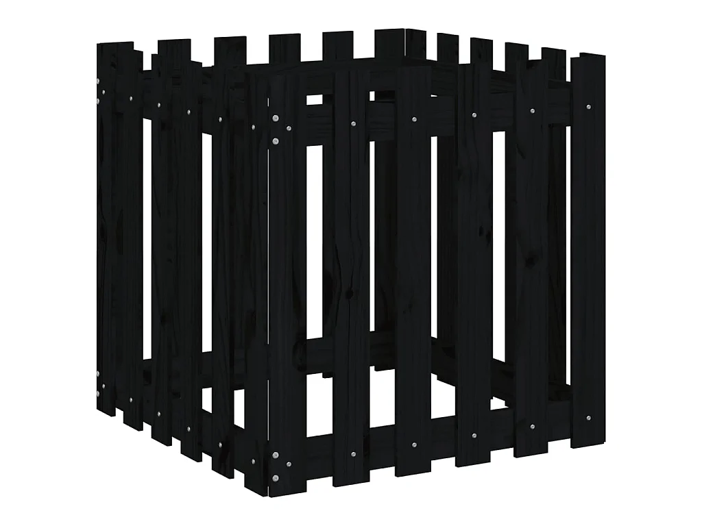 Jardinière avec design de clôture noir 60x60x60 cm pin massif BE5589