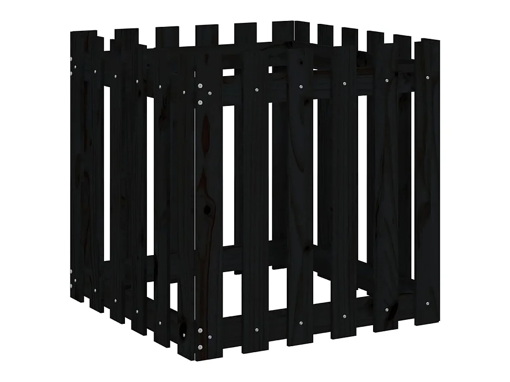 Jardinière avec design de clôture noir 60x60x60 cm pin massif BE5589