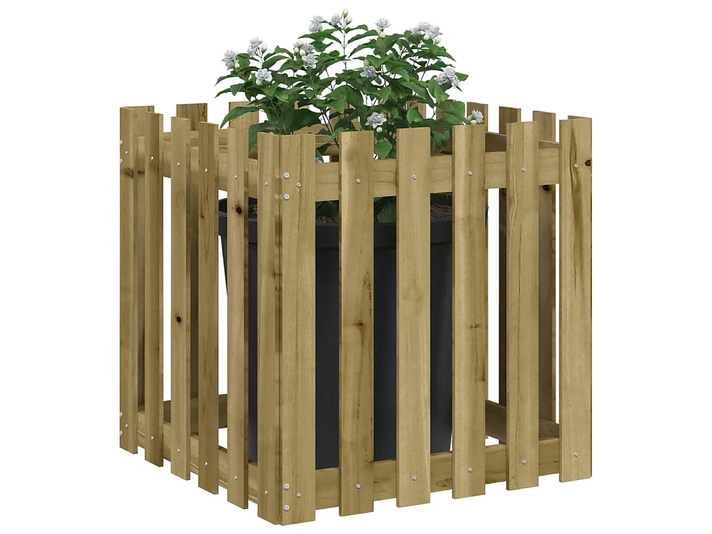 Jardinière avec design de clôture 60x60x60 cm pin imprégné BE9934