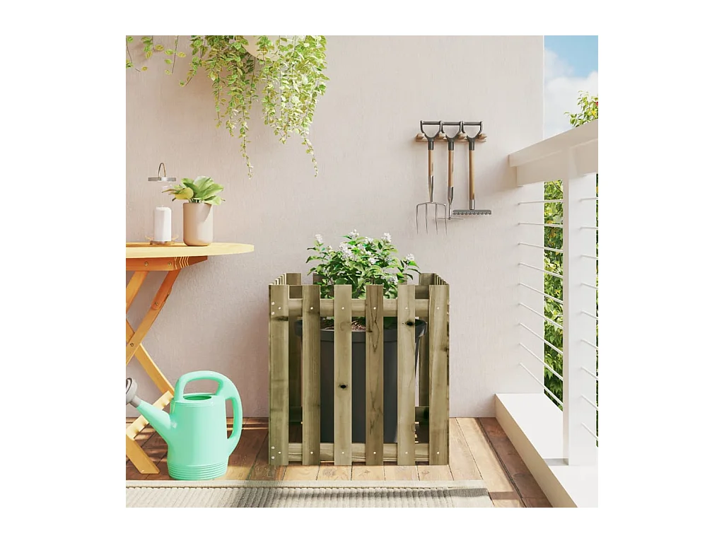 Jardinière avec design de clôture 60x60x60 cm pin imprégné BE9934