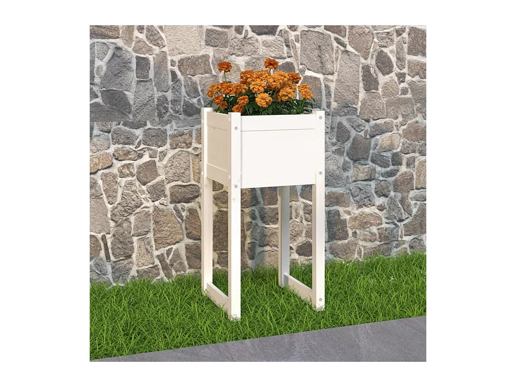 Jardinière Blanc 40x40x81 cm Bois massif de pin BE2877