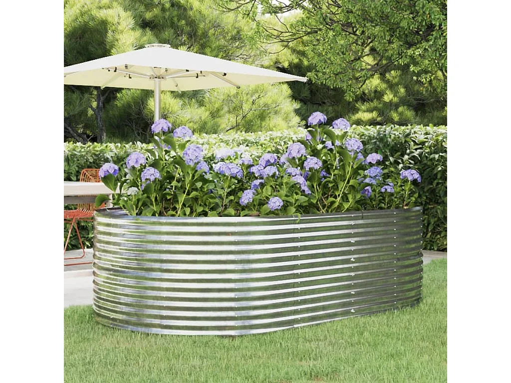 Canteiro elevado jardim 212x140x68 aço revestido a pó prateado PT709697