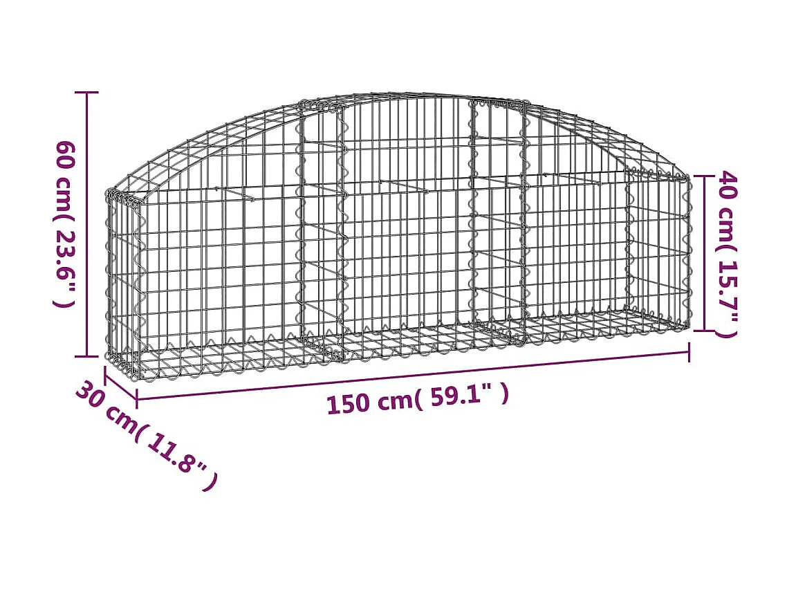 Panier de gabions arqué 150x30x40/60 cm Fer galvanisé WVGQ1084