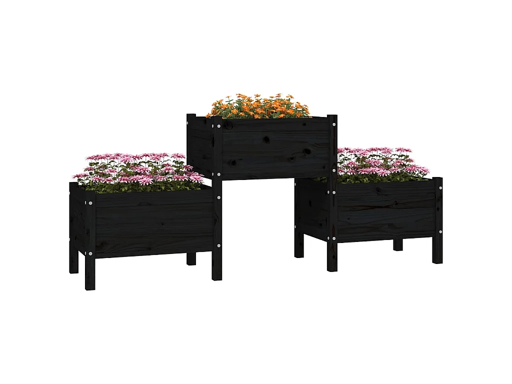 Plantenbak 178,5x44x75 cm massief grenenhout zwart NL747724