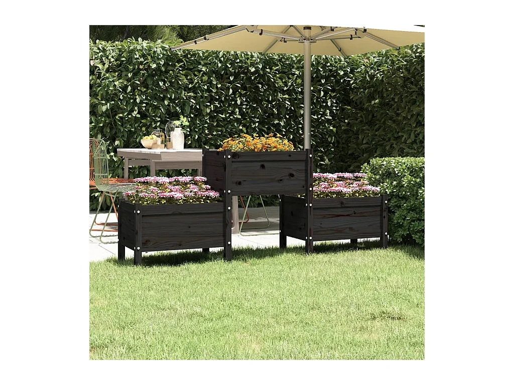 Jardinière Noir 178,5x44x75 cm Bois massif de pin BE3152