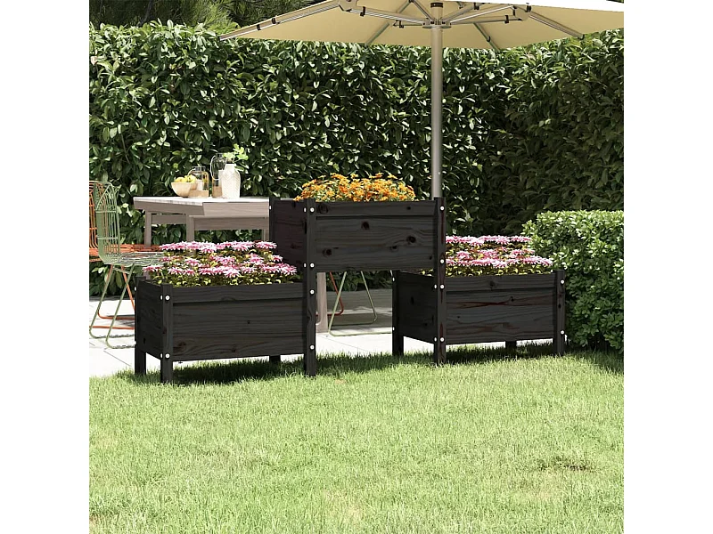 Jardinière Noir 178,5x44x75 cm Bois massif de pin BE3152