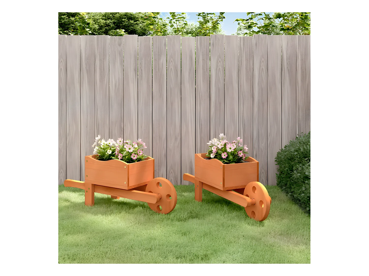 Jardinières brouette 2 pcs 47x15x19 cm bois de sapin massif BE19616