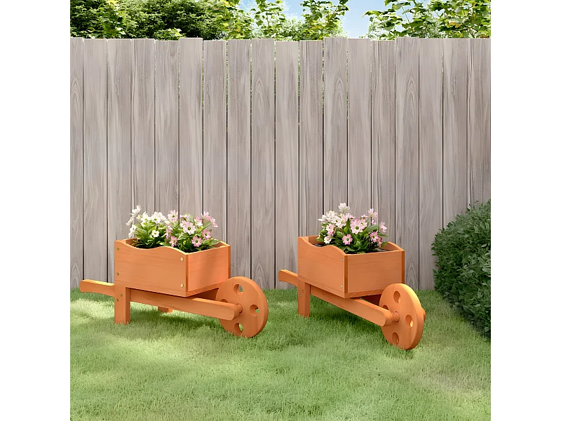 Jardinières brouette 2 pcs 47x15x19 cm bois de sapin massif BE19616