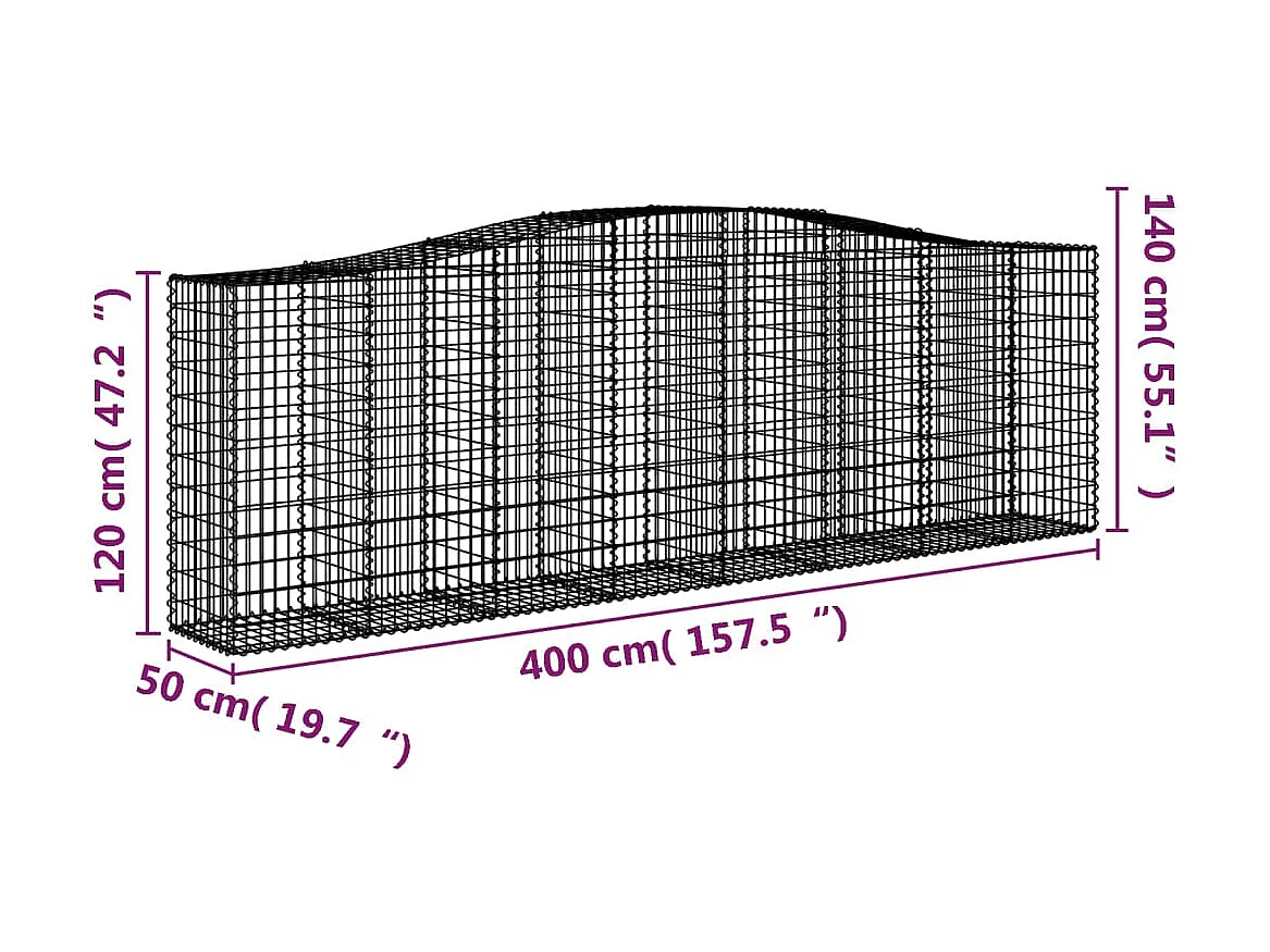 Cesta gaviones forma arco hierro galvanizado 400x50x120/140 cm ES78569