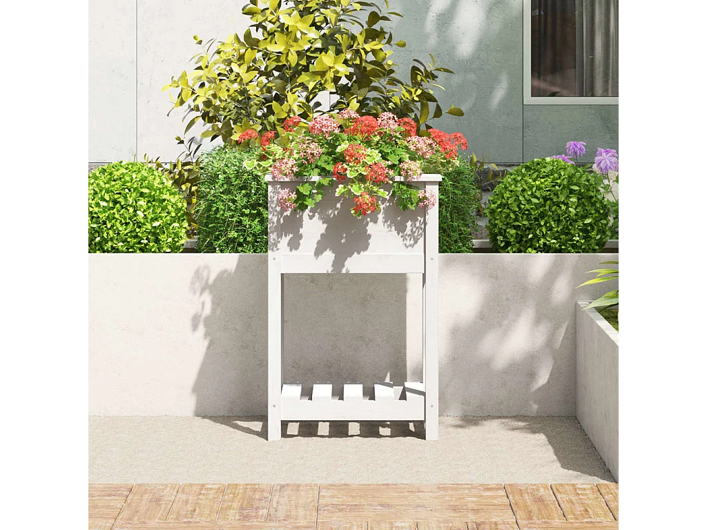 Jardinera de madera maciza de pino blanco 54x34,5x81 cm ES64259