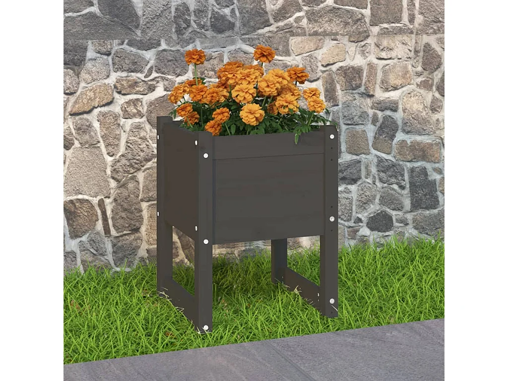 Jardinière Gris 40x40x52,5 cm Bois massif de pin BE5365