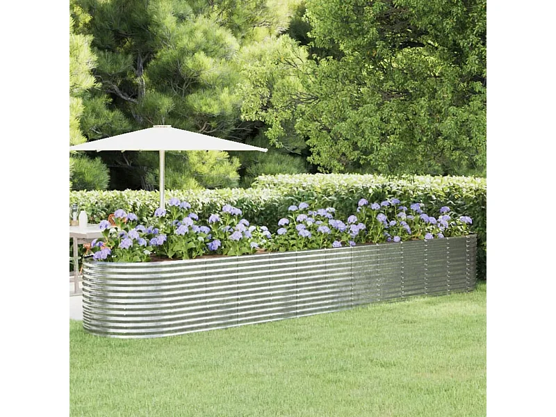 Canteiro elevado jardim 507x100x68 aço revestido a pó prateado PT359278