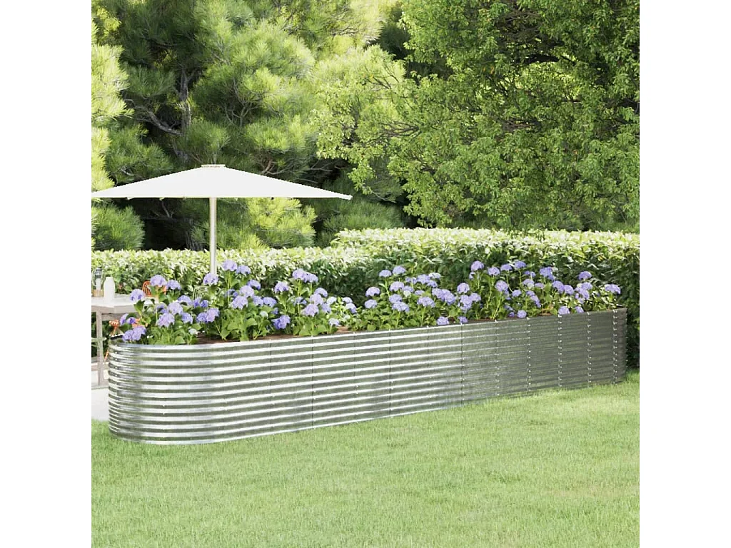 Canteiro elevado jardim 507x100x68 aço revestido a pó prateado PT359278