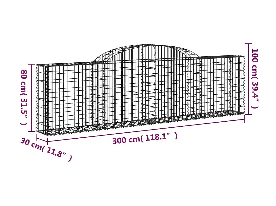 Cesta de gaviones forma arco hierro galvanizado 300x30x80/100cm ES33639