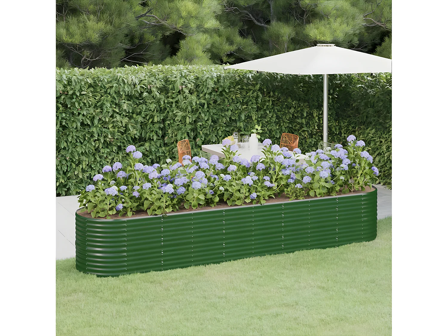 Jardinera arriate acero recubrimiento polvo verde 368x80x68 cm ES23163