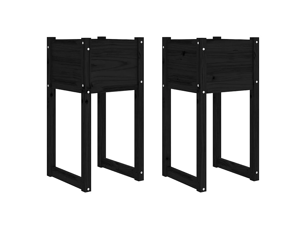 Jardinières 2 pcs Noir 40x40x81 cm Bois massif de pin BE2734