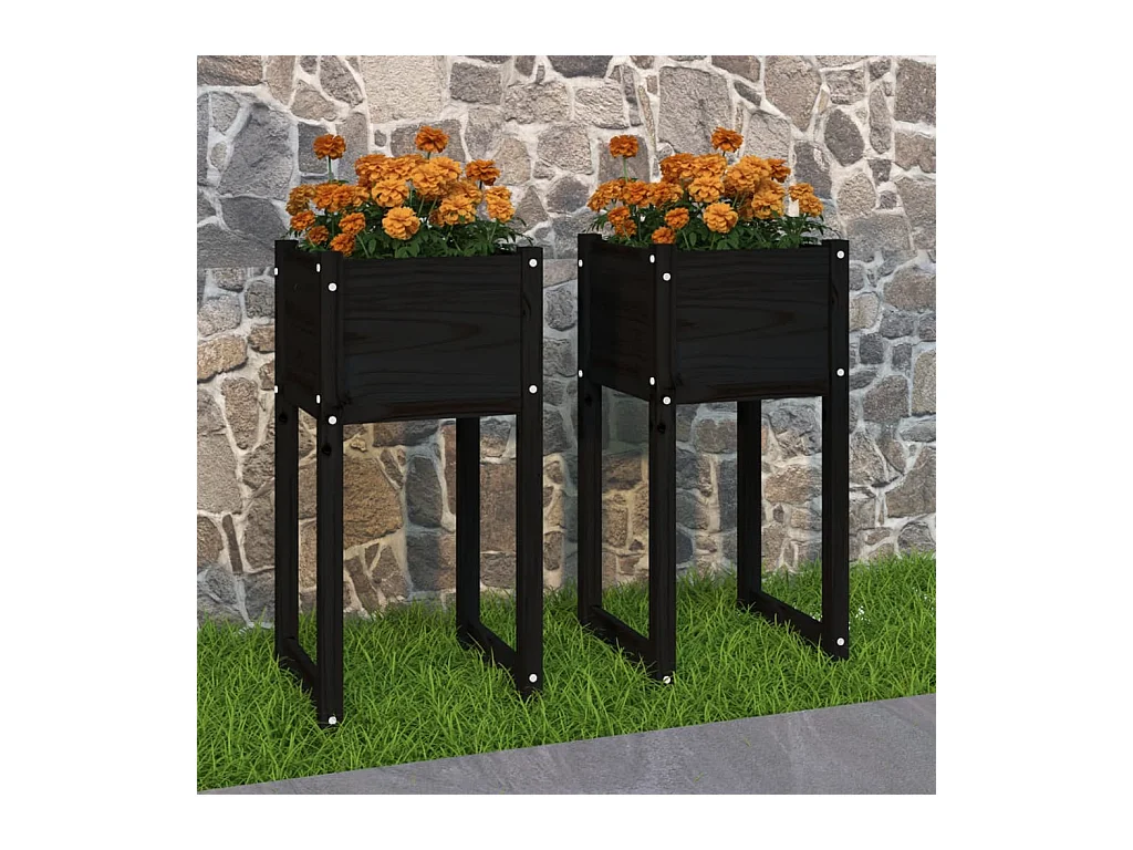 Jardinières 2 pcs Noir 40x40x81 cm Bois massif de pin BE2734