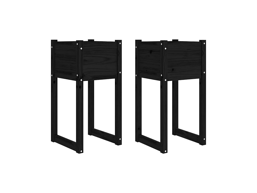 Jardinières 2 pcs Noir 40x40x81 cm Bois massif de pin BE2734
