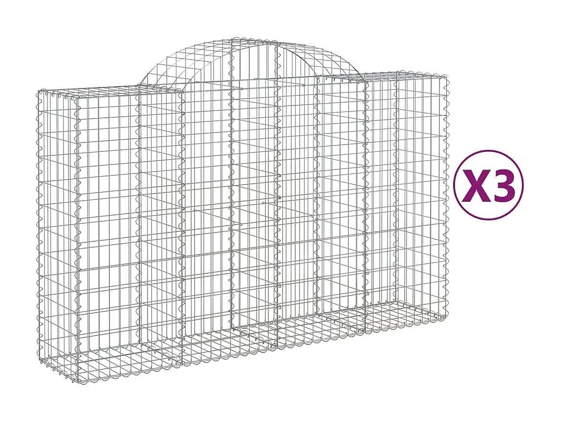 Cestas de gaviones 3 uds forma de arco hierro 200x50x120/140 cm ES63333