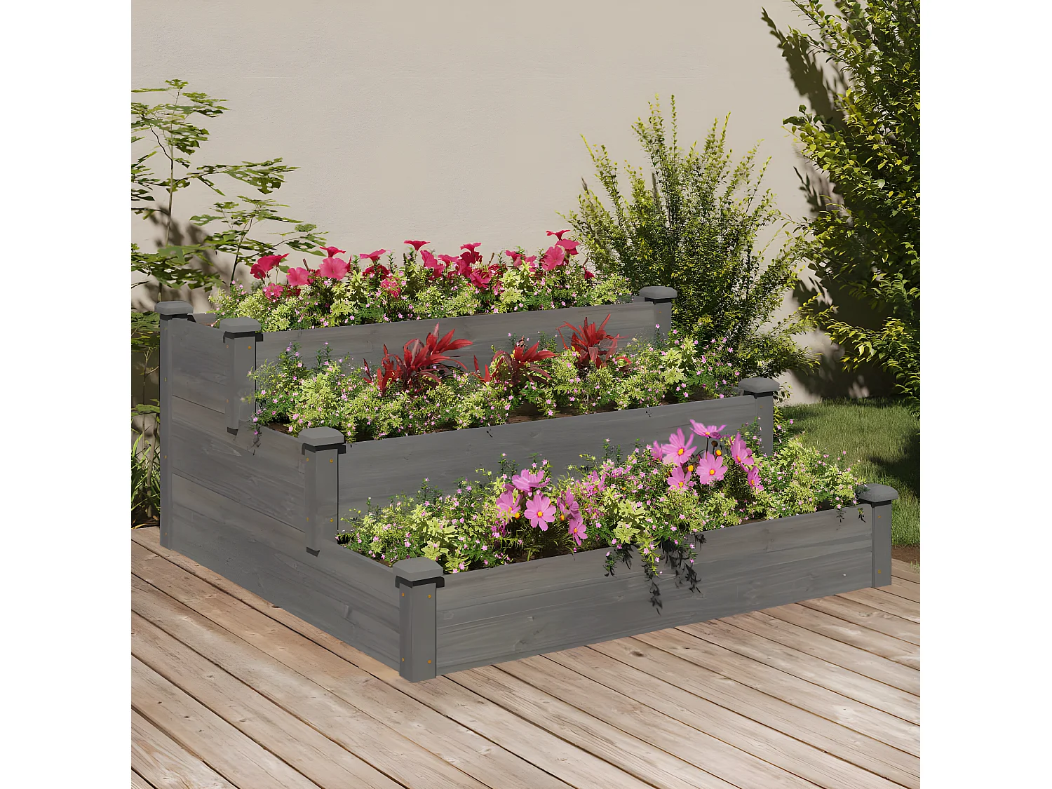 Jardinera arriate madera maciza de abeto gris 120x120x56 cm ES13376