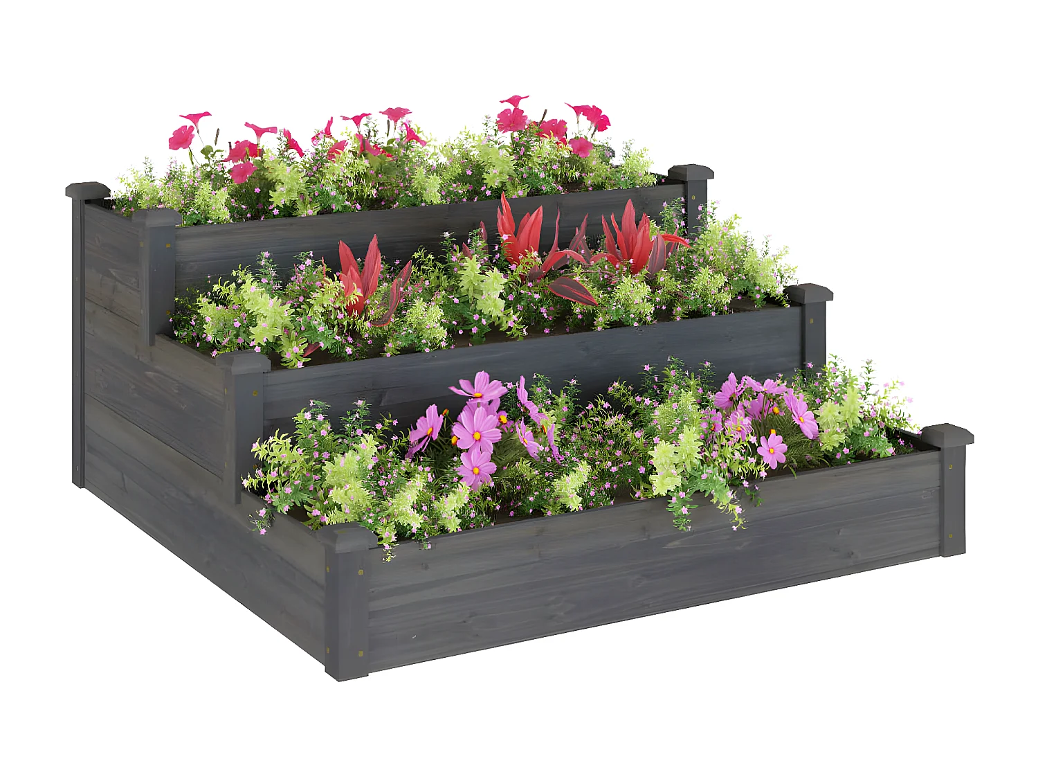 Jardinera arriate madera maciza de abeto gris 120x120x56 cm ES13376