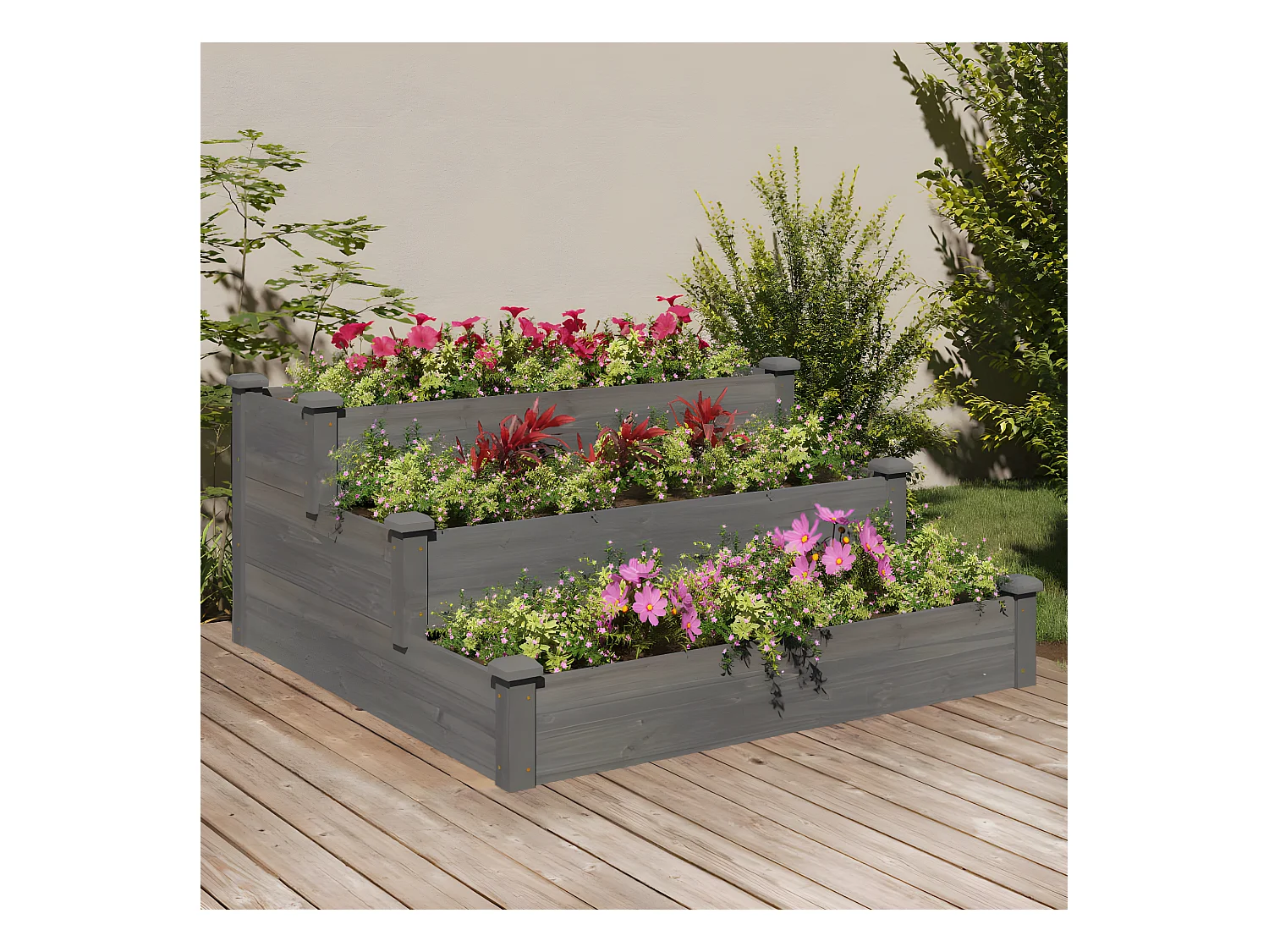 Jardinera arriate madera maciza de abeto gris 120x120x56 cm ES13376