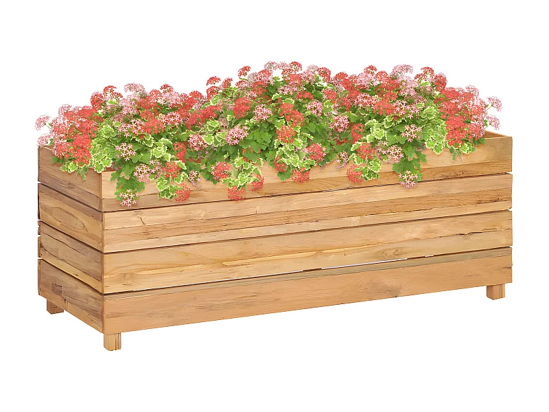 Jardinera elevado madera de teca reciclada y acero 100x40x38 cm ES28570