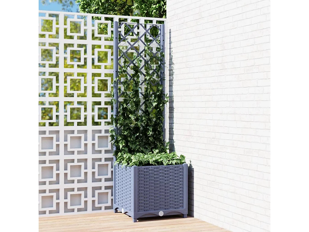 Jardinière avec treillis Gris foncé 40x40x136 cm PP BE4948
