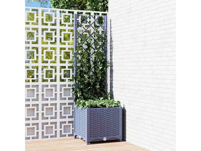 Vaso/floreira jardim c/ treliça 40x40x136 cm PP cinza-escuro PT649103