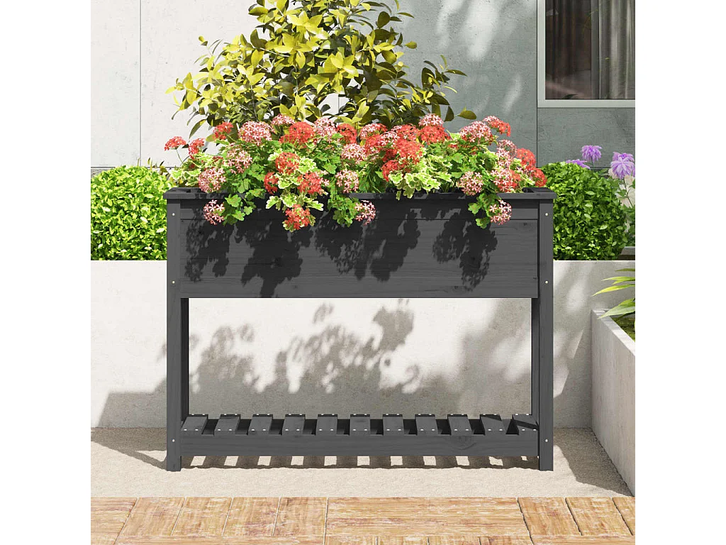 Jardinière avec étagère Gris 111,5x34,5x81cm Bois massif de pin BE2453