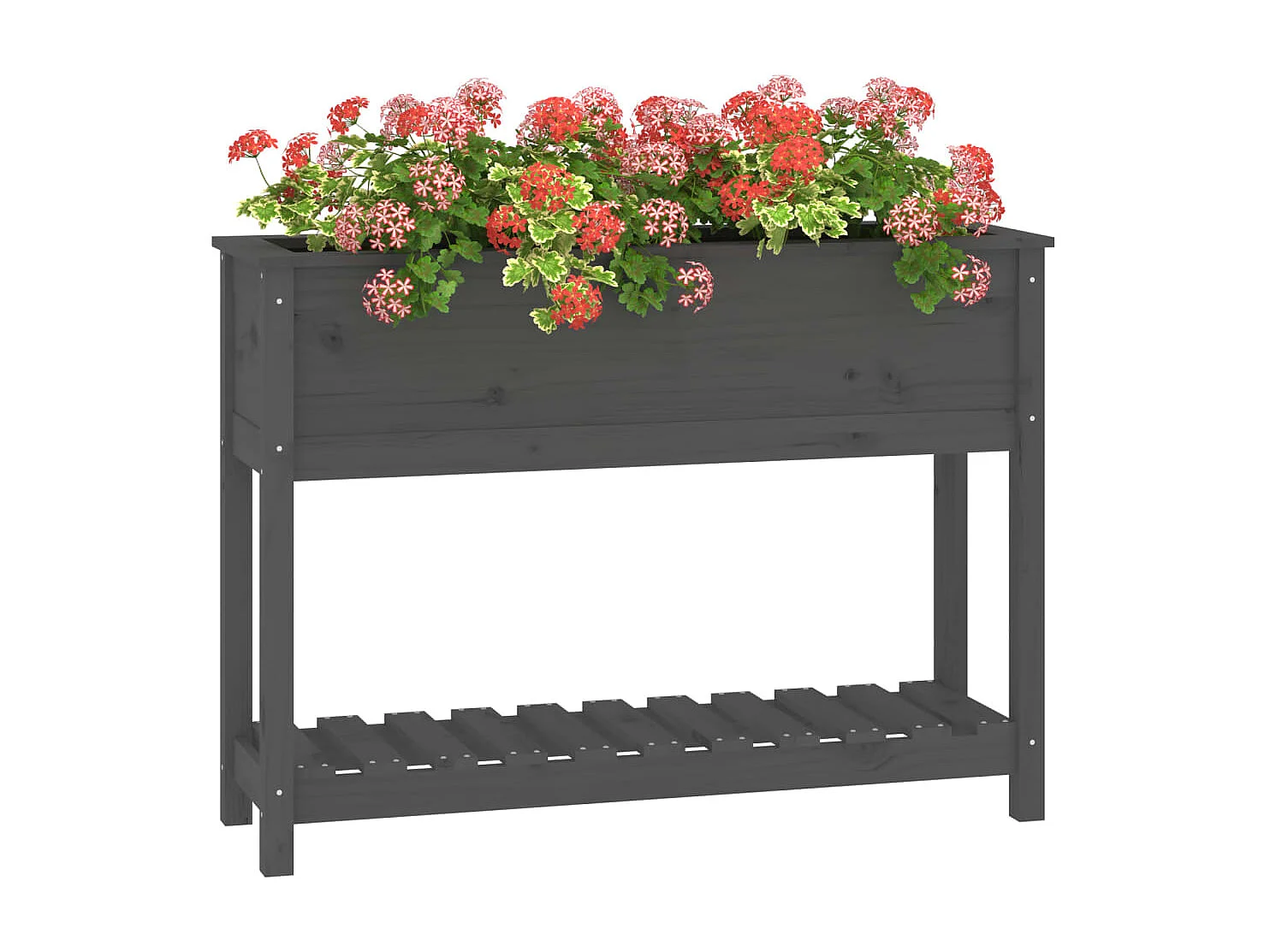 Jardinière avec étagère Gris 111,5x34,5x81cm Bois massif de pin BE2453