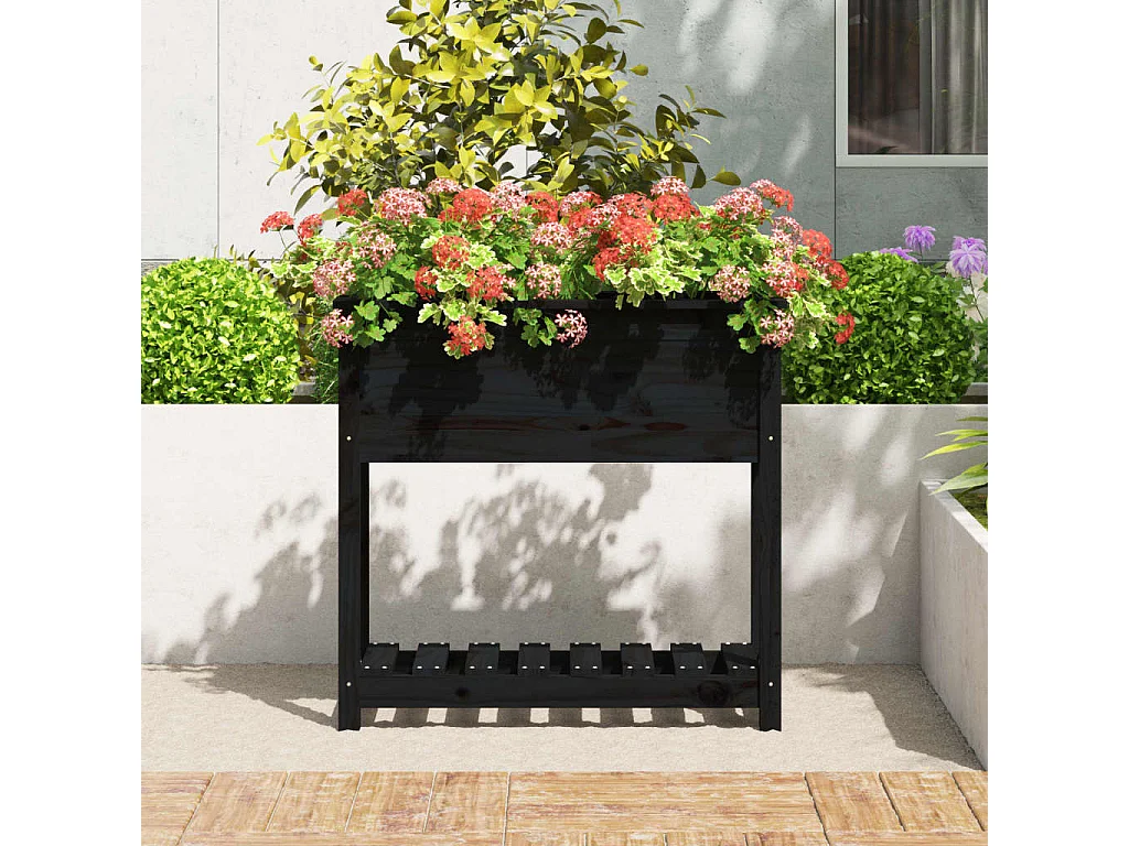 Jardinière avec étagère Noir 82,5x34,5x81 cm Bois massif de pin BE3682