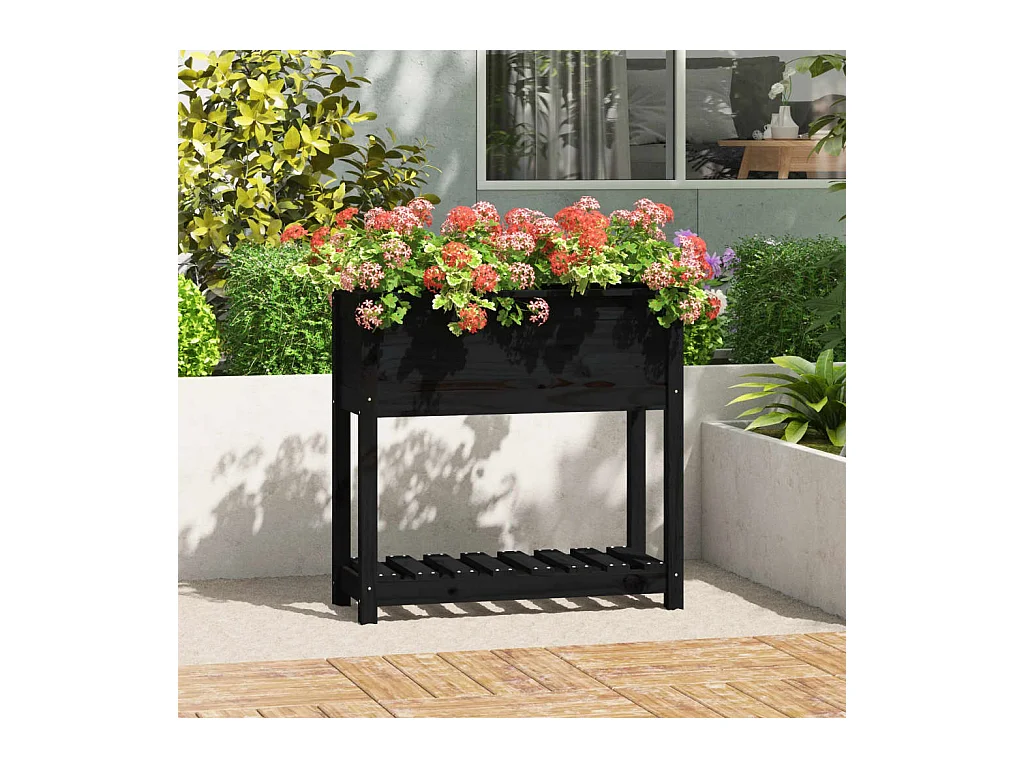 Jardinière avec étagère Noir 82,5x34,5x81 cm Bois massif de pin BE3682