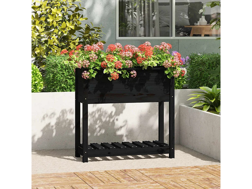 Jardinière avec étagère Noir 82,5x34,5x81 cm Bois massif de pin BE3682