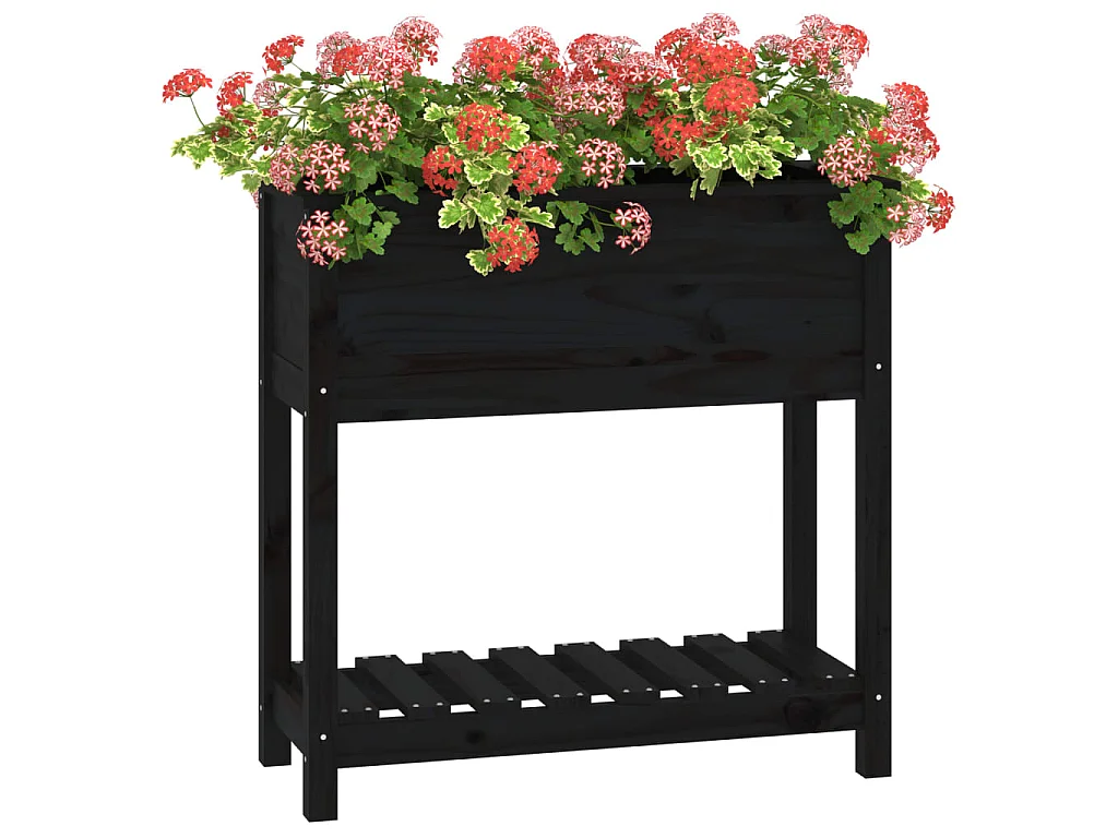 Jardinière avec étagère Noir 82,5x34,5x81 cm Bois massif de pin BE3682